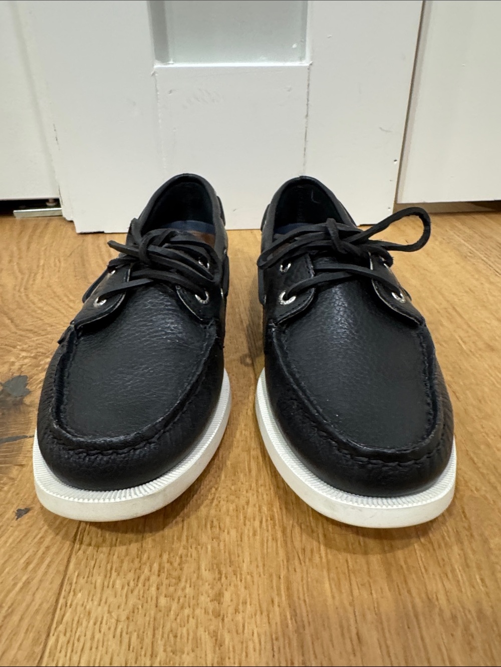 Sperry Black and White Women's Moccasin Boat Shoes - Picture 7 of 10